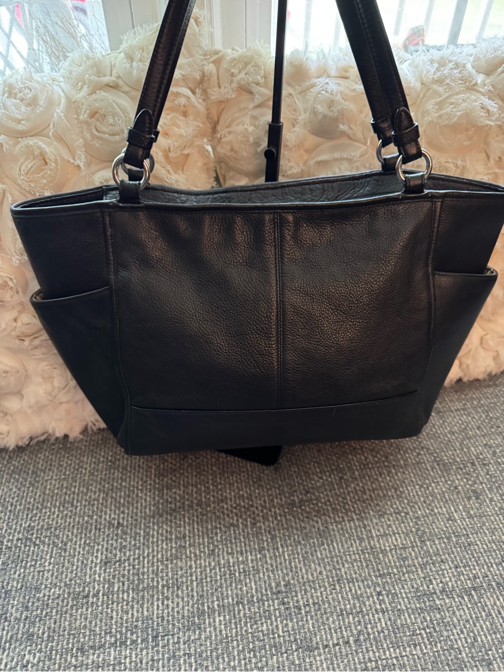 Coach Black Pebbled Leather Zip Top Tote Shoulder Bag - Picture 5 of 11